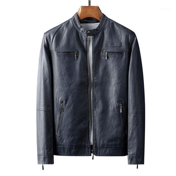 

new 2020 pu british style leather jacket men fashion slim stand collar solid color men leather jacket zipper mens1, Black