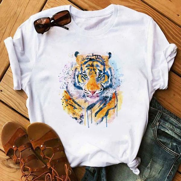 

new arrival t shirt fashion cool tiger and lion t shirt casual white short sleeves cartoon printed tees