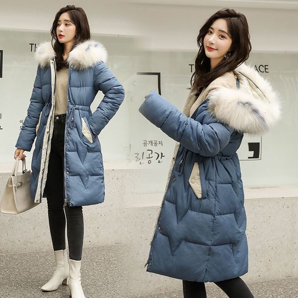 

womens winter drawstring and coats 2019 parkas for women 5 colors wadded jackets warm outwear with hood faux fur collar, Black