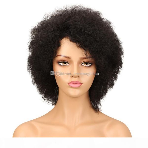 

whloesale virgin brazilian hair natural afro kinky curly for black women glueless human hair capless wigs with baby hair, Black;brown