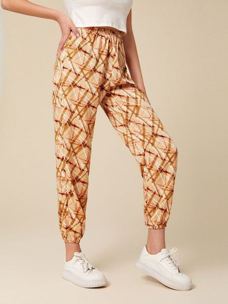 

allover print carrot pants e917#, Black;white