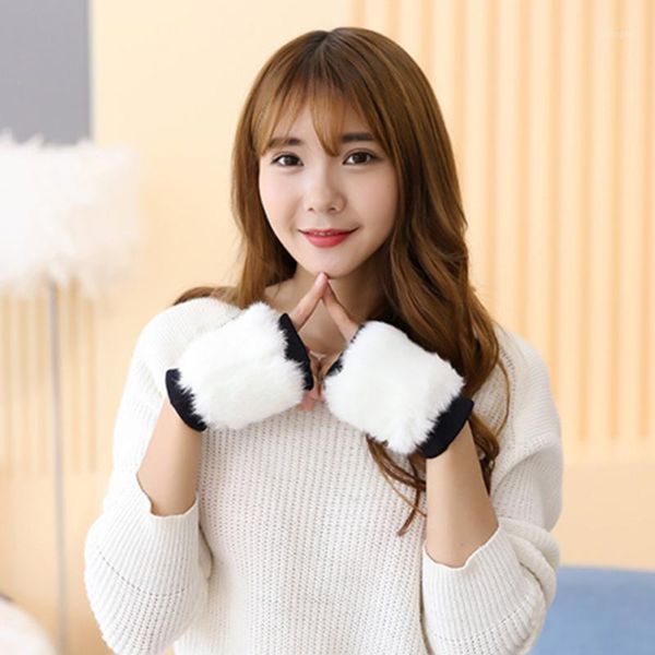 

five fingers gloves autumn ladies half finger imitation hair fingertips warm wool color thickening plus velvet for ladies1, Blue;gray