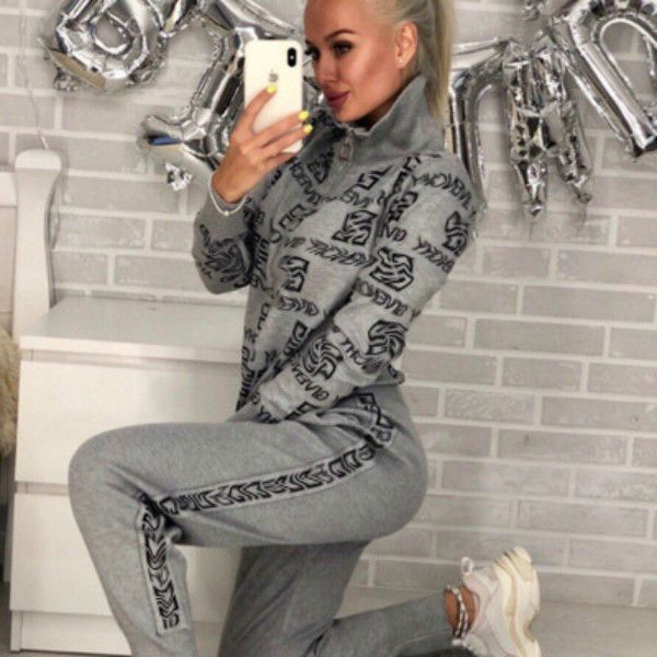 

womens tracksuits womens 2020fw two-piece suits women casual sports suits lady letter printed fashion sets casual clothing sets, Gray