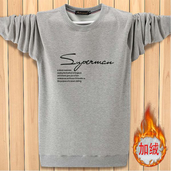 

middle aged elderly men's autumn winter style fattening leisure sweater dad's plush and thickened loose bottoming shirt, Black