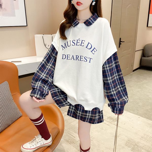 

2020 new thin plaid stitching large coat sweater sweater fake two coats for women fashion ntznv, Black