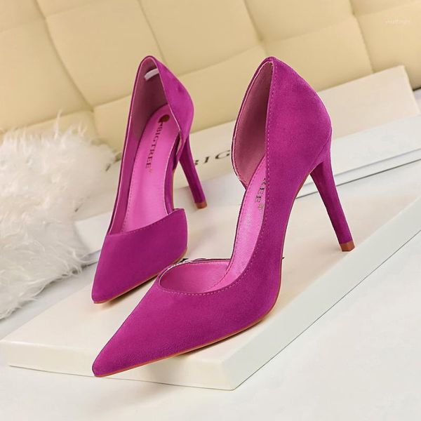 

brand women pumps elegant thin high heels office lady shoes concise basic flock pointed toe single shoes woman zapatos mujer1, Black