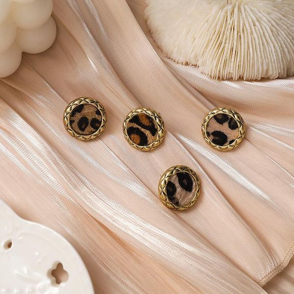 

stud missnice small round leopard studs leather earrings for women fashion abstract texture jewelry accessories, Golden;silver