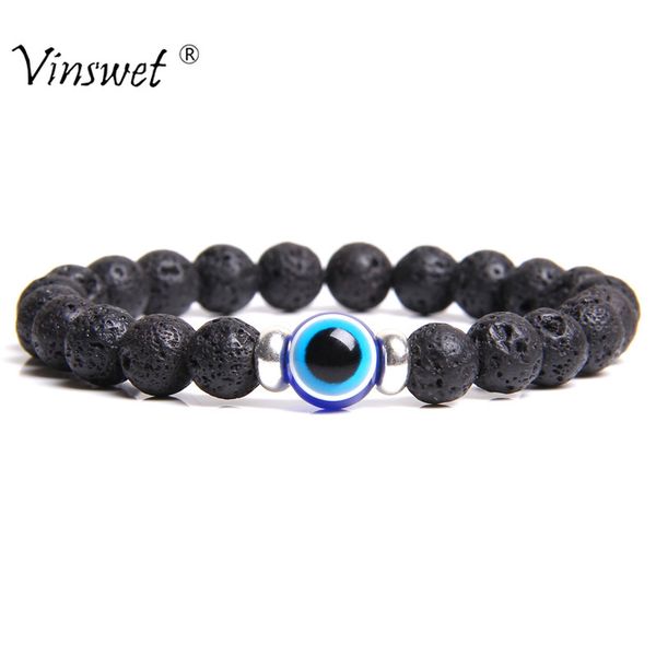 

evil eye bracelets natural stone men handmade lava diffuser for women jewelry pulseras homme, Black