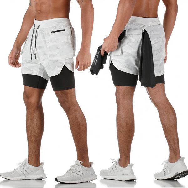 

summer 2020 men's running shorts men's double bridge dry fast 2 sports shorts jogging gym men's breathing shorts, Gray;blue