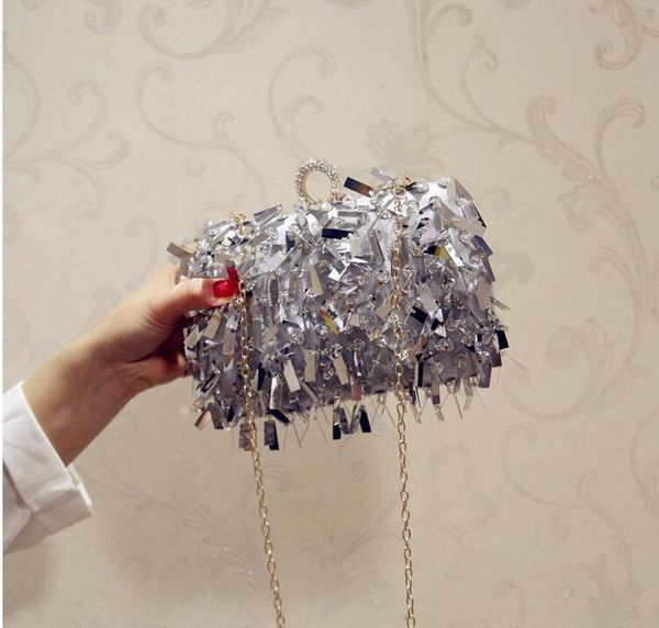 

tassel diamond clutch bags women purse ladies white hand bags evening bags for party wedding silver shoulder bag with gold chain