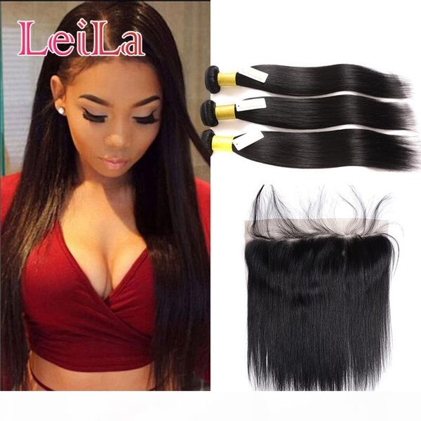 

mongolian virgin hair bundles with 13x4 lace frontal 4pieces one lot human hair wefts with closure straight hair loose wave kinky straight, Black;brown