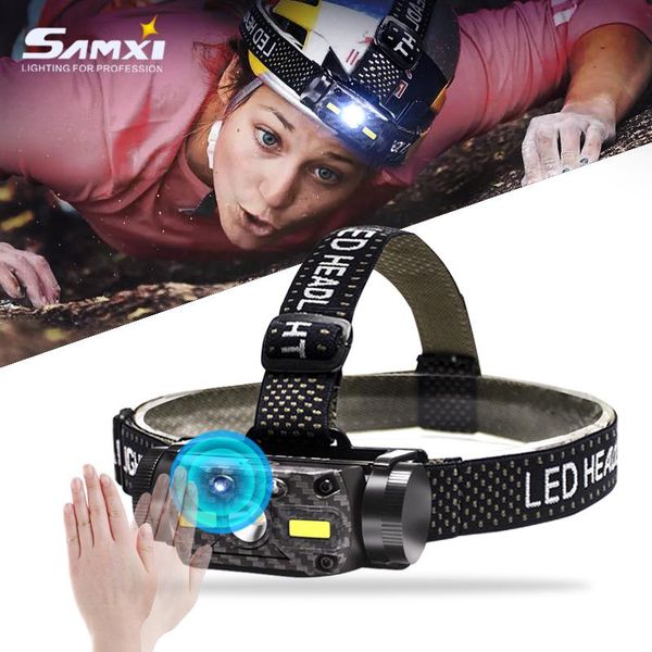

l2 lamp bead induction cob head lamp rechargeable sensor technology led headlight with 18650 battery outdoor torch