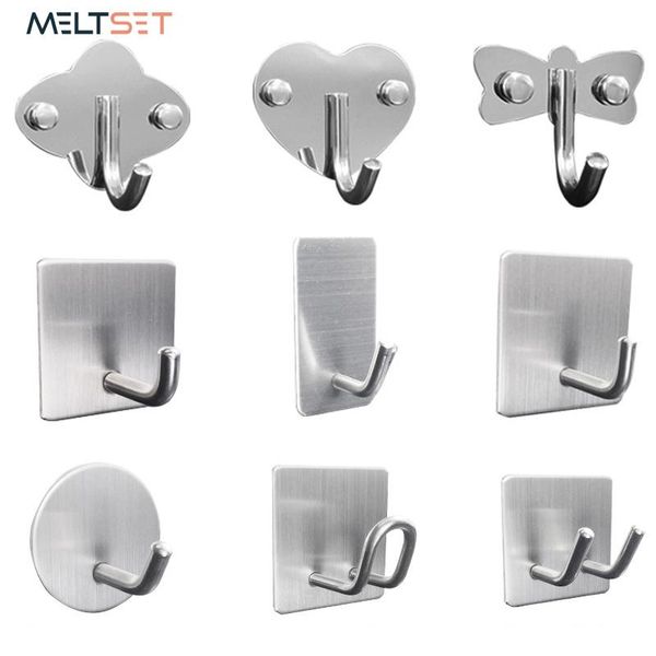 

stainless steel hooks self adhesive wall door hook kitchen bathroom towel holder hooks key hanger rack multi-function organizer