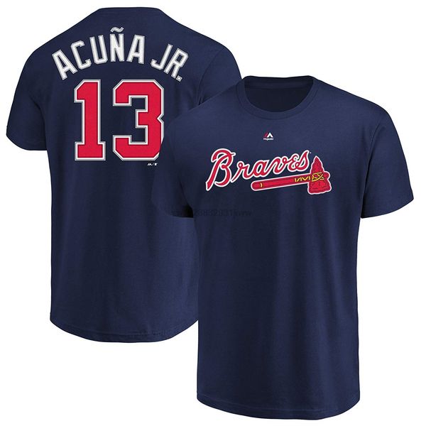 

ronald acuna jr atlanta #13 braves youth player name number t-shirt navy sport hooded sweatshirt hoodie