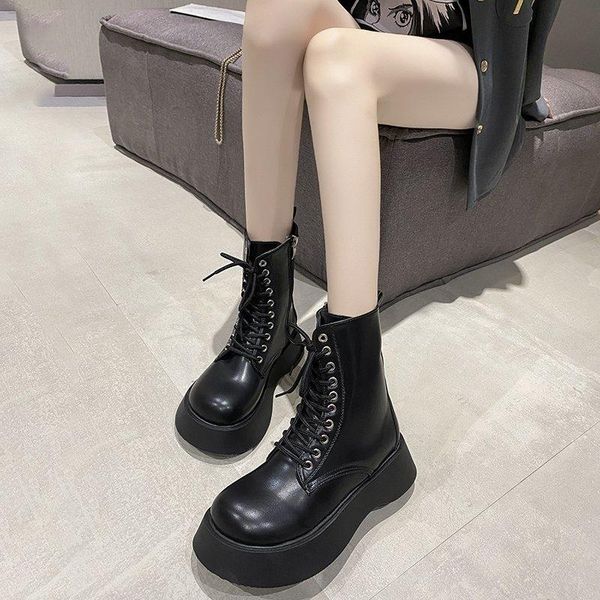 

female zipper lace up autumn shoes dropshipping ladies pu leather ankle boots winter boots women fashion black platform