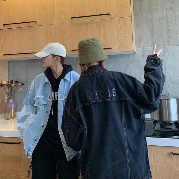 

men's jackets 2021 spring and autumn youth solid color letter printing loose denim jacket fashion casual single-breasted shirt, Black;brown