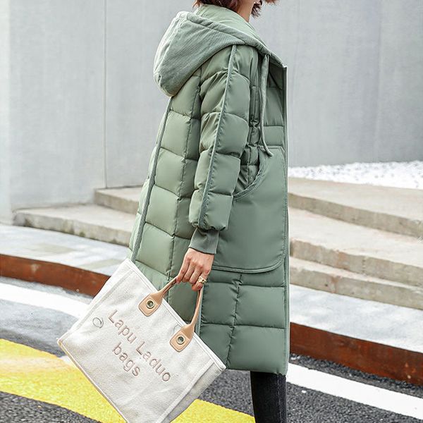 

women parkas 2021 new winter arrival oversize jacket women's hood big solid pocket cotton-quilted long coat jynk, Black