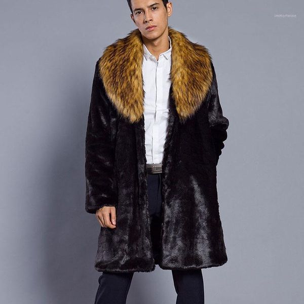 

2019 men fur warm coat winter faux fur outerwear windbreaker male punk parka trench jackets overcoats streetwear1, Tan;black