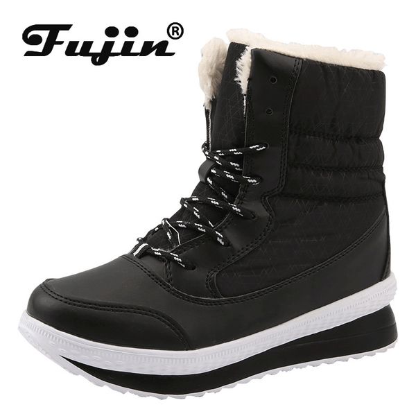 

fujin snow boots winter plus velvet dropshipping толстого дно плюшевой solid canvas круглого toe теплого досуг женщина хлопок обувь, Black