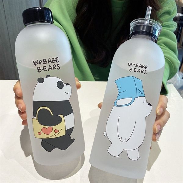 1000 мл Медвежий шаблон прозрачной пластиковой бутылки мультфильм матовые бутылки для воды с герметичным видом на пленку Panda Polar Brown Cup 201221