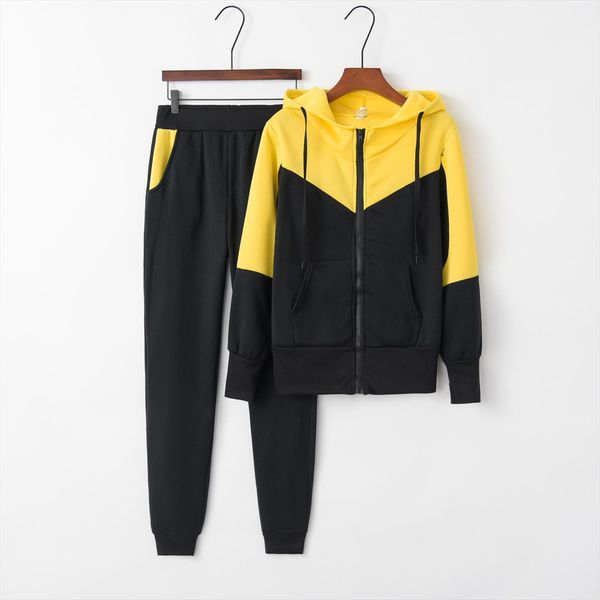 

patchwork yellow 2020 new design fashion suit set women tracksuit two piece style outfit sweatshirt sport wear, Gray