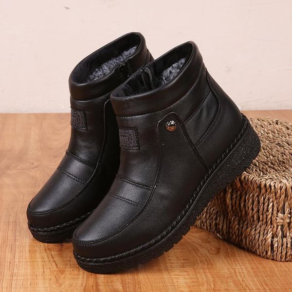 

women shoes platform zipper shoes woman pu leather wool winter warm winter boots women plus size woman boots 35-42, Black