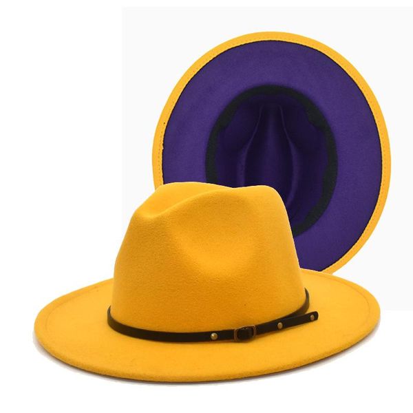 

wide brim hats classic black bowler hat wool fedora felt jazz caps belt men vintage f108, Blue;gray