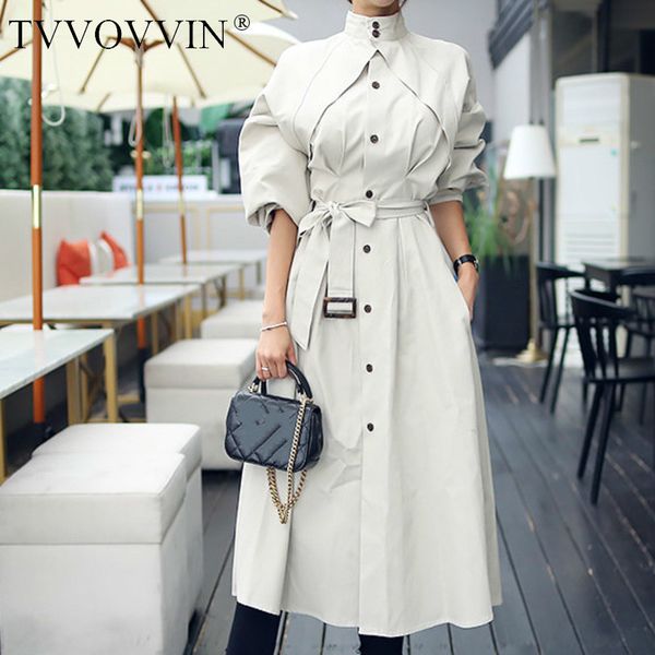 

tvvovvin 2020 new spring winter stand collar long sleeve personality wiast tie loose korean women coat tide l127 1031, Tan;black
