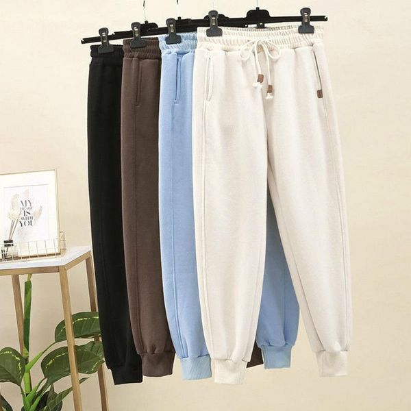 

spring winter women harem pants thicken plush elastic waist drawstring casual aesthetic pants loose jogger baggy trousers femme1, Black;white
