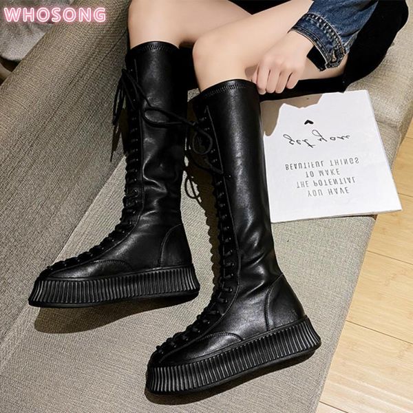 

2020women shoes fashion chunky platform boots women autumn winter thick bottom long boots woman black pu leather knee high botas