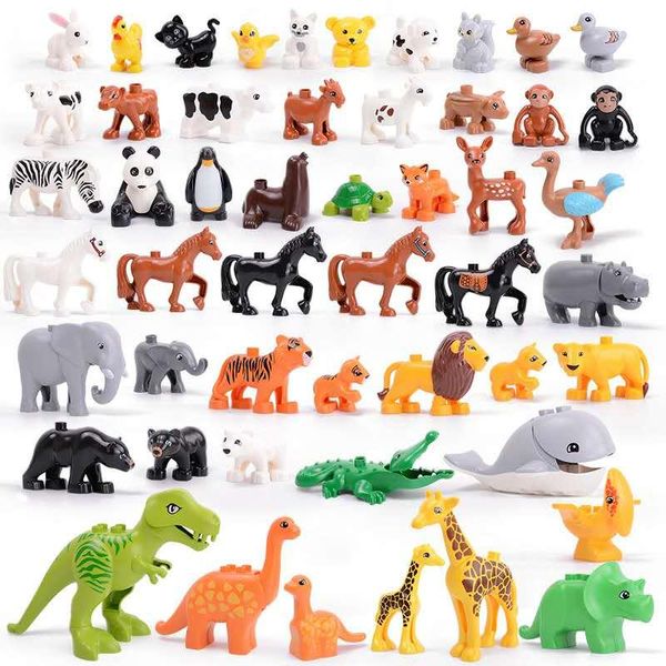 

50pcs/lot duplo animal zoo large building blocks enlighten child toys lion giraffe dinosaur diy legoinglys bricks kids toy gift
