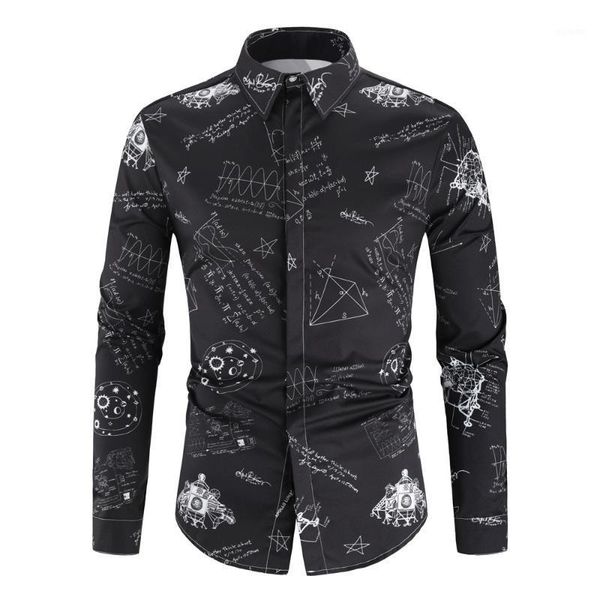 

fashion geometric print mens dress shirts regular fit men plus size shirt good quality long sleeve casual shirts men1, White;black