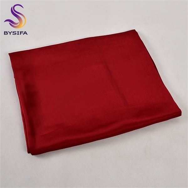

bysifa] chinese silk winter women long satin shawl luxury wine red scarves simple muslim plain head scarf 180*90cm y201007, Blue;gray