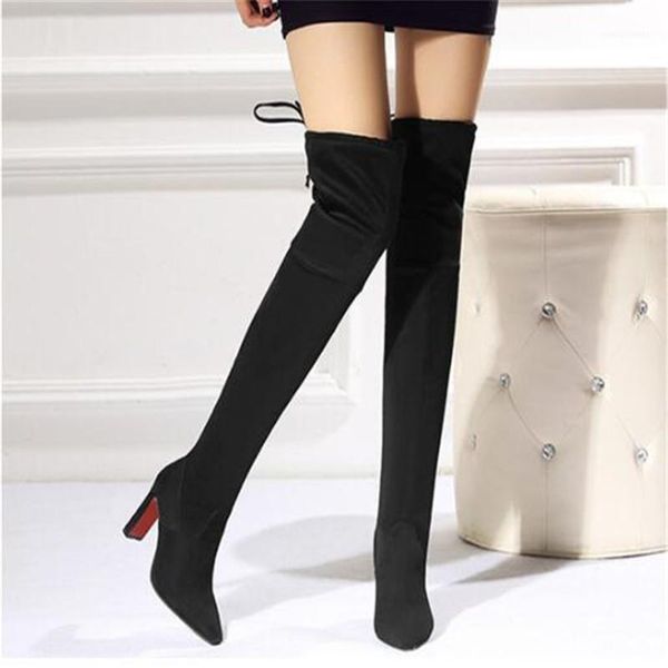 

boots bbzai pattern europe and america extra large code women's 9cm thin heels superior quality over knee elastic boots1, Black