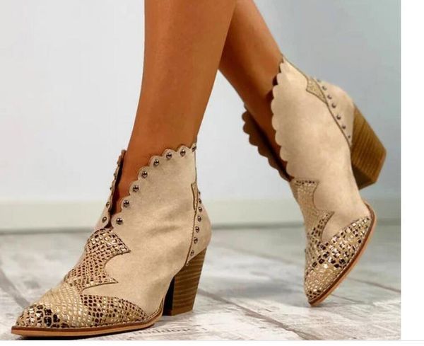 

2020 skin manna woman leather chunky wooden high cowboy boots pointed to women's shoes 1ney, Black