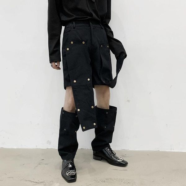 

stage show clothing men removable leg casual jeans male women japan harajuku streetstyle hip hop denim pants trousers1, Blue