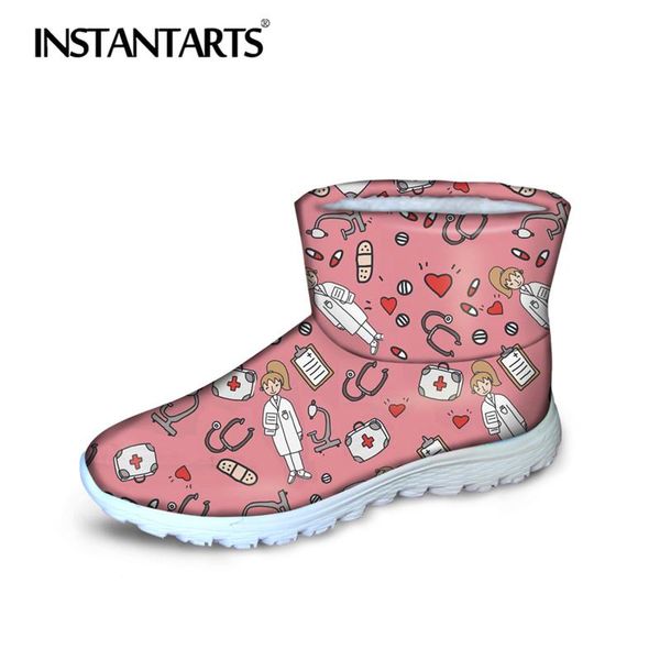 

instantarts квартира женщина зима покрытие снег boots 3d эскиз розовых печати водонепроницаемая обувь женщина теплой botas, Black