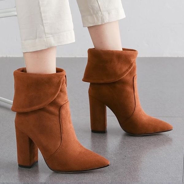 

aiweiyi женщины boots black red замши faux boots площади высокие каблуки середины теленок загрузки скольжению на девушку пинетки botas mujer