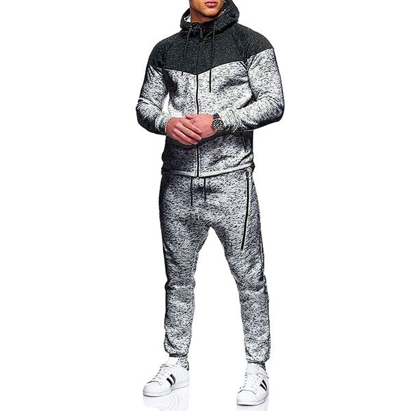 

autumn sportswear zipper hoodie running casual hooded track clothes men's jogging fitness training suit, Gray