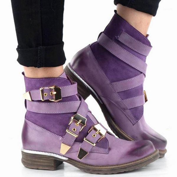 

2020 women's ankle boots decoration women's buckle shoes short boots low-heeled metal retro handsome cool woman1, Black