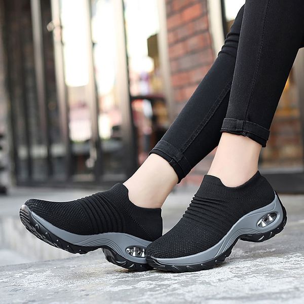 

2020 new breathable mesh sneakers women convenient slip-on air cushion casual shoes woman tenis feminino, Black