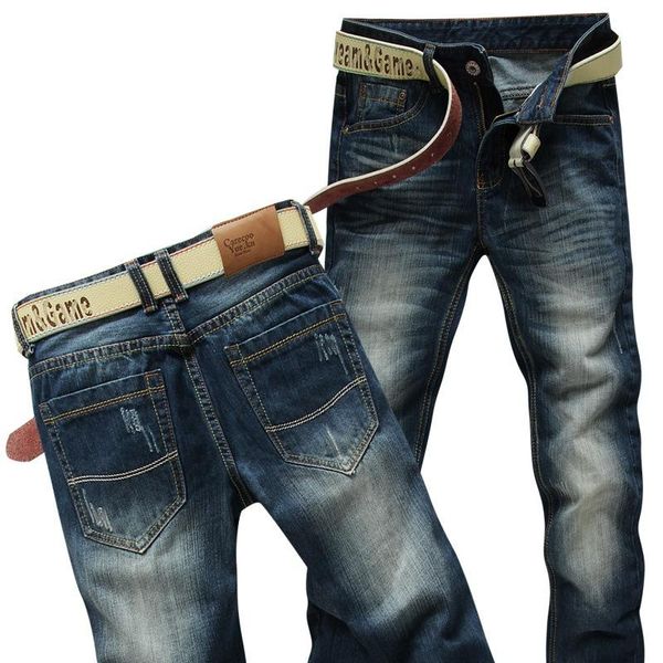 

men's fashion loose jeans straight full length trousers male casual pants business style four seasons, Blue