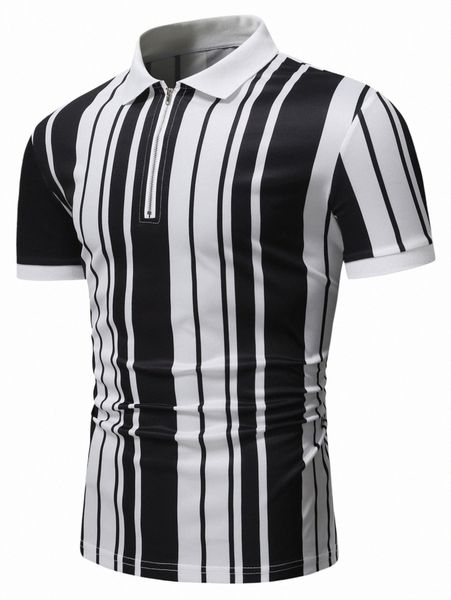 

men vertical striped quarter zipper polo shirt h4dt#, White;black