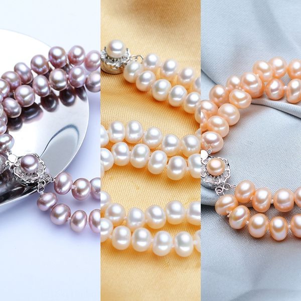 

op39e dailan freshwater bracelet gold plated inlaid blossombracelet jewelry plum jewelry 8-9mm steamed bread round pearl g5dlu pearl, Golden;silver