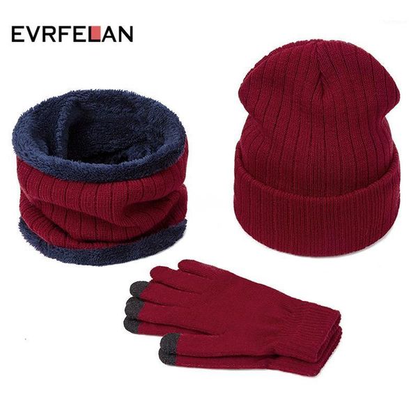 

evrfelan new women's winter hat scarf and gloves solid color knit beanies hats ring scarf gloves men thick warm plus velvet1, Blue;gray