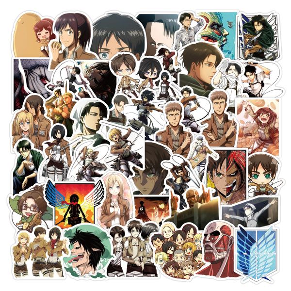 

50pcs/set attack on titan anime waterproof sticker to diy suitcase lapbicycle helmet car wall stickers