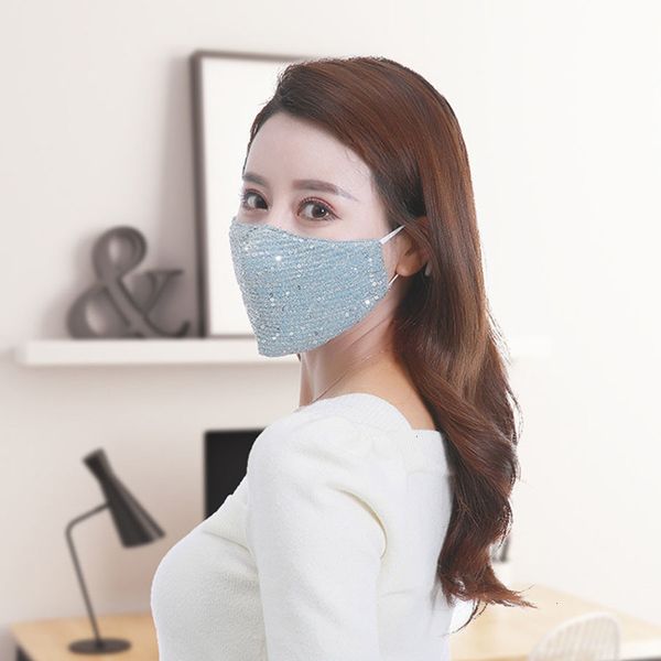 

bling pm2.5 3d washable reusable mask fashion with 2 filter shield sun color gold elbow sequins shiny face cover mount mask anti-dust