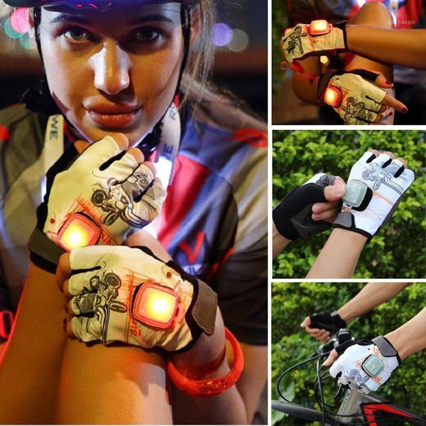 

mountain bike gloves with led turn signal lights, half finger outdoor gloves bike bicycle accessories ciclismo light1