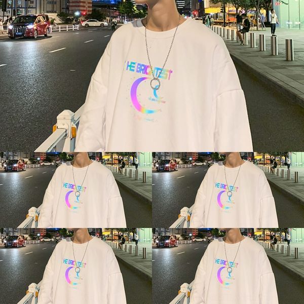 

60msn men's long-sleeved reflective round neck couple size large fashion autumn ins coat loose op sweater coat sweater baseer76l, Black