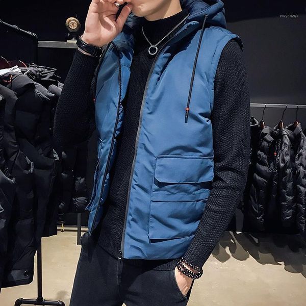 

new style vest men's autumn and winter trend down cotton thickened customized casual shoulder vest jacket korean version1, Black;white